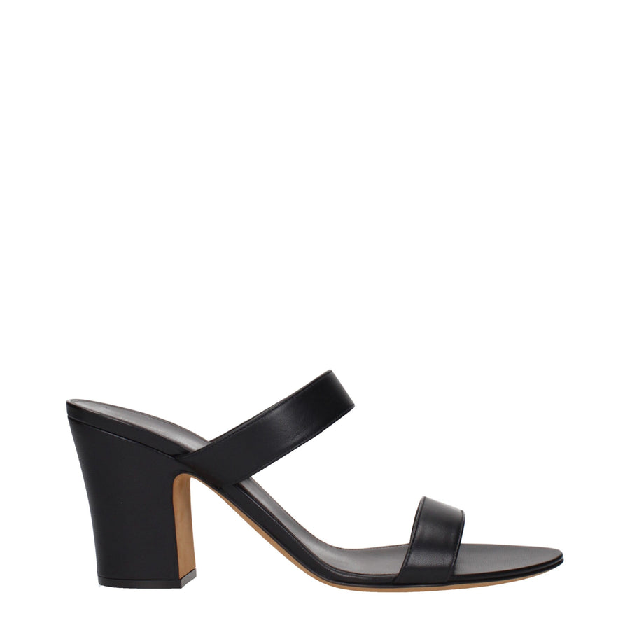 Black Leather Stiletto Heel Sandals