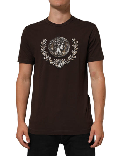 Brown Coin Laurel Print Men Crew Neck T-shirt