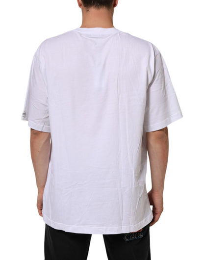 White Graphic Print Cotton CrewNeck T-shirt
