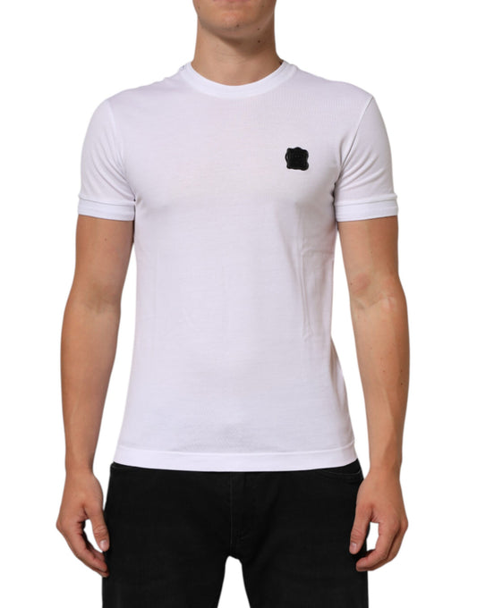 White Cotton Logo Patch Crew Neck  T-shirt