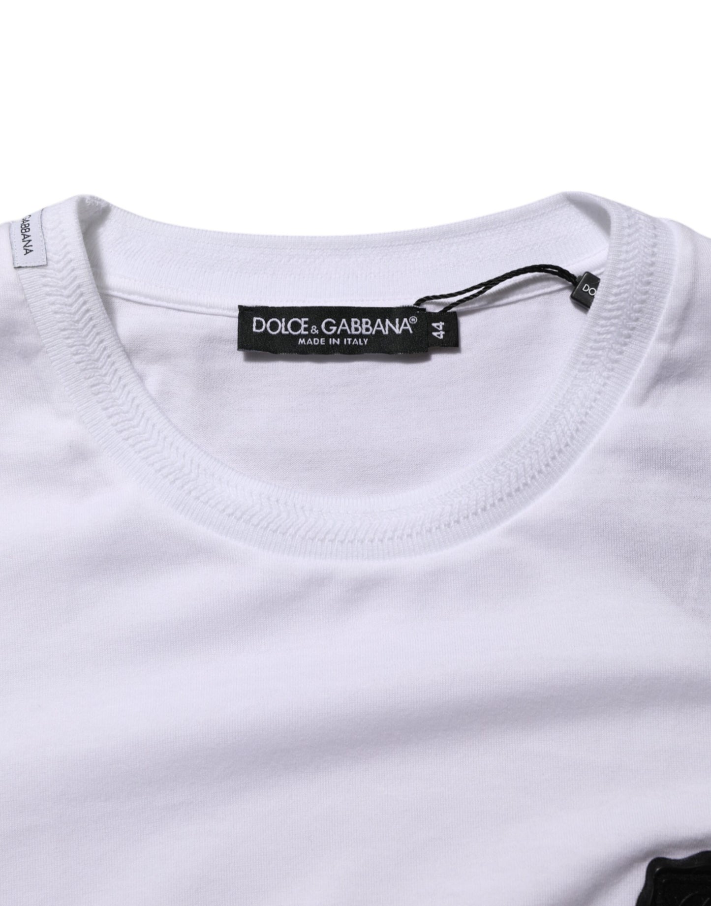 White Cotton Logo Patch Crew Neck  T-shirt