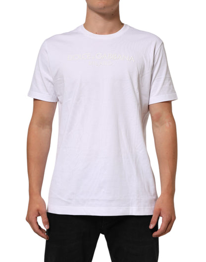 White Cotton Crew Neck Short Sleeves T-shirt