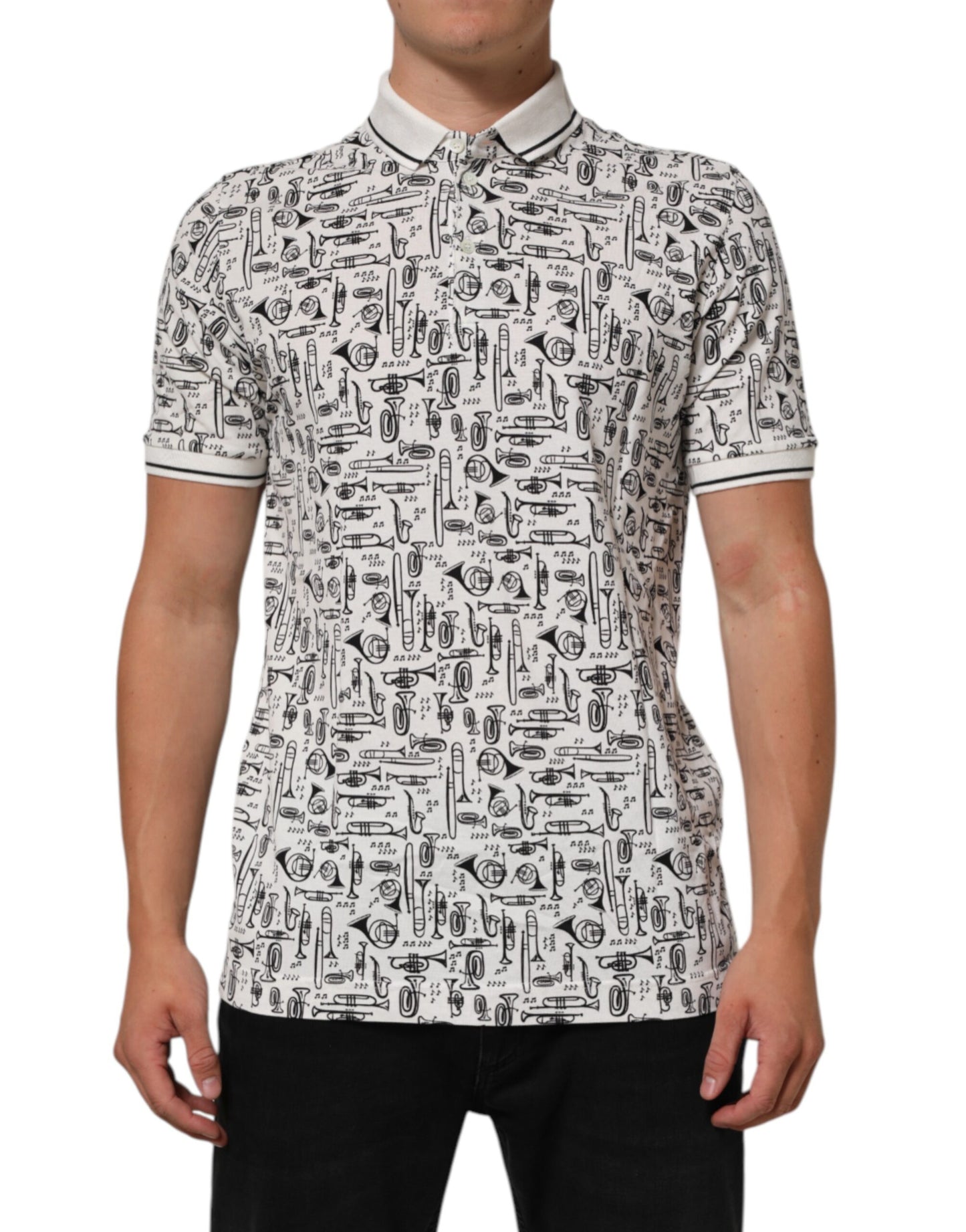 White Musical Print Collared Polo T-shirt