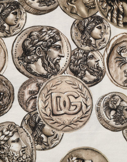 White Coin Print Cotton Crew Neck Men T-shirt