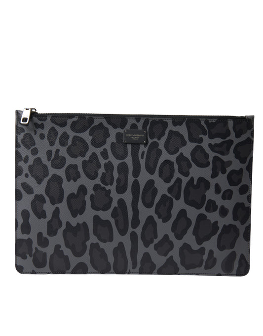 Multicolor Leopard Jacquard Logo Plaque Document Briefcase Bag