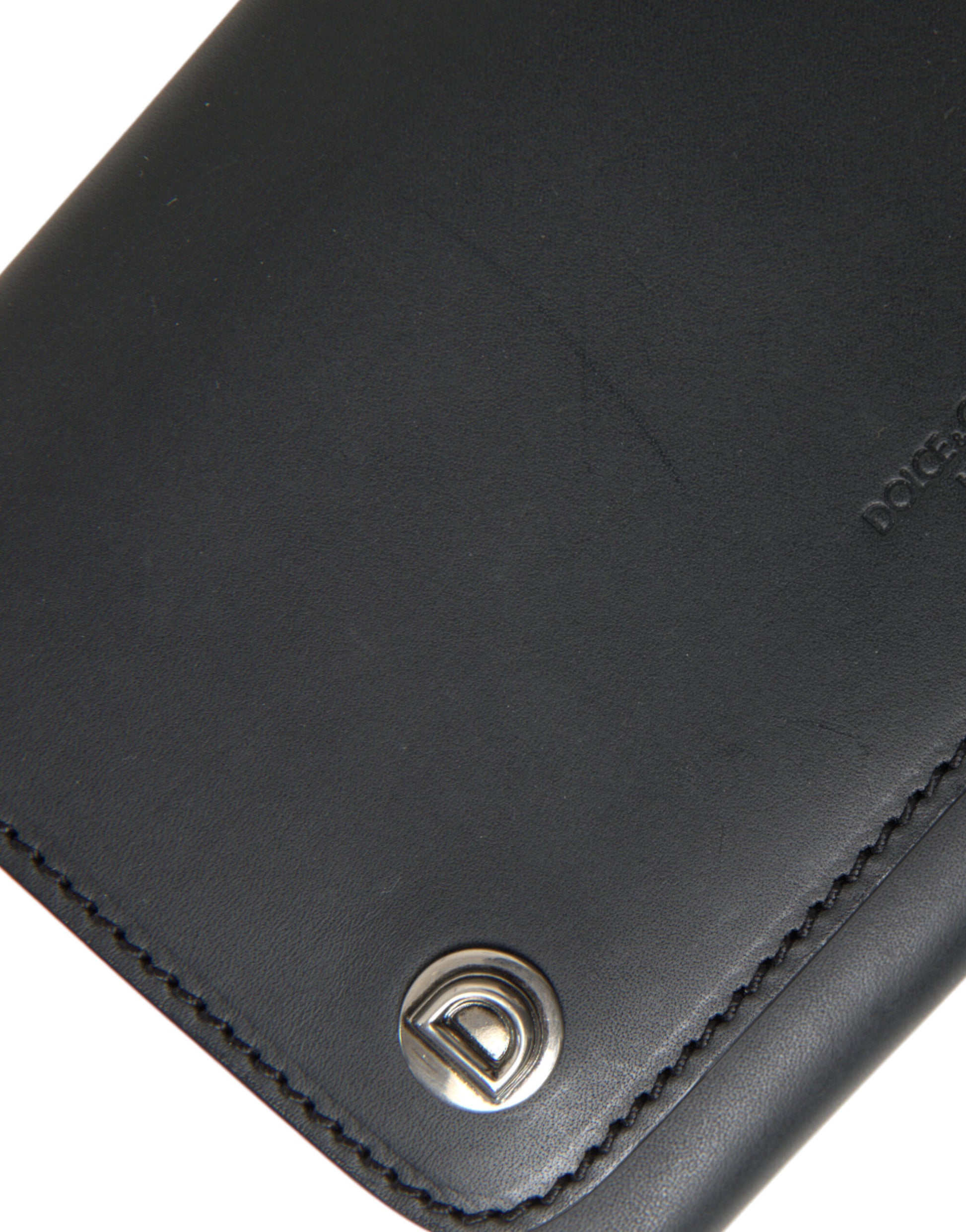 Black Leather Logo Embossed Mini Bifold Wallet Borse Bag
