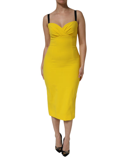 Yellow Polyester Sleeveless Sheath Midi Dress