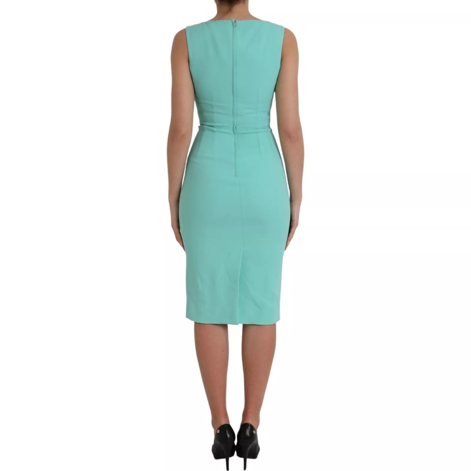 Green Viscose Sleeveless Sheath Midi Dress
