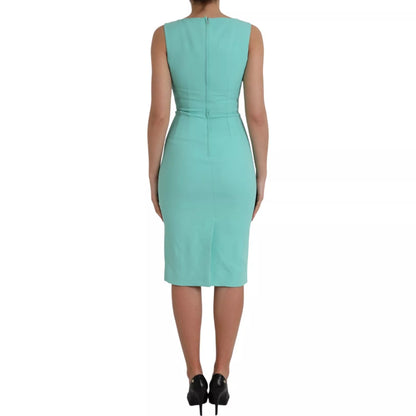Green Viscose Sleeveless Sheath Midi Dress