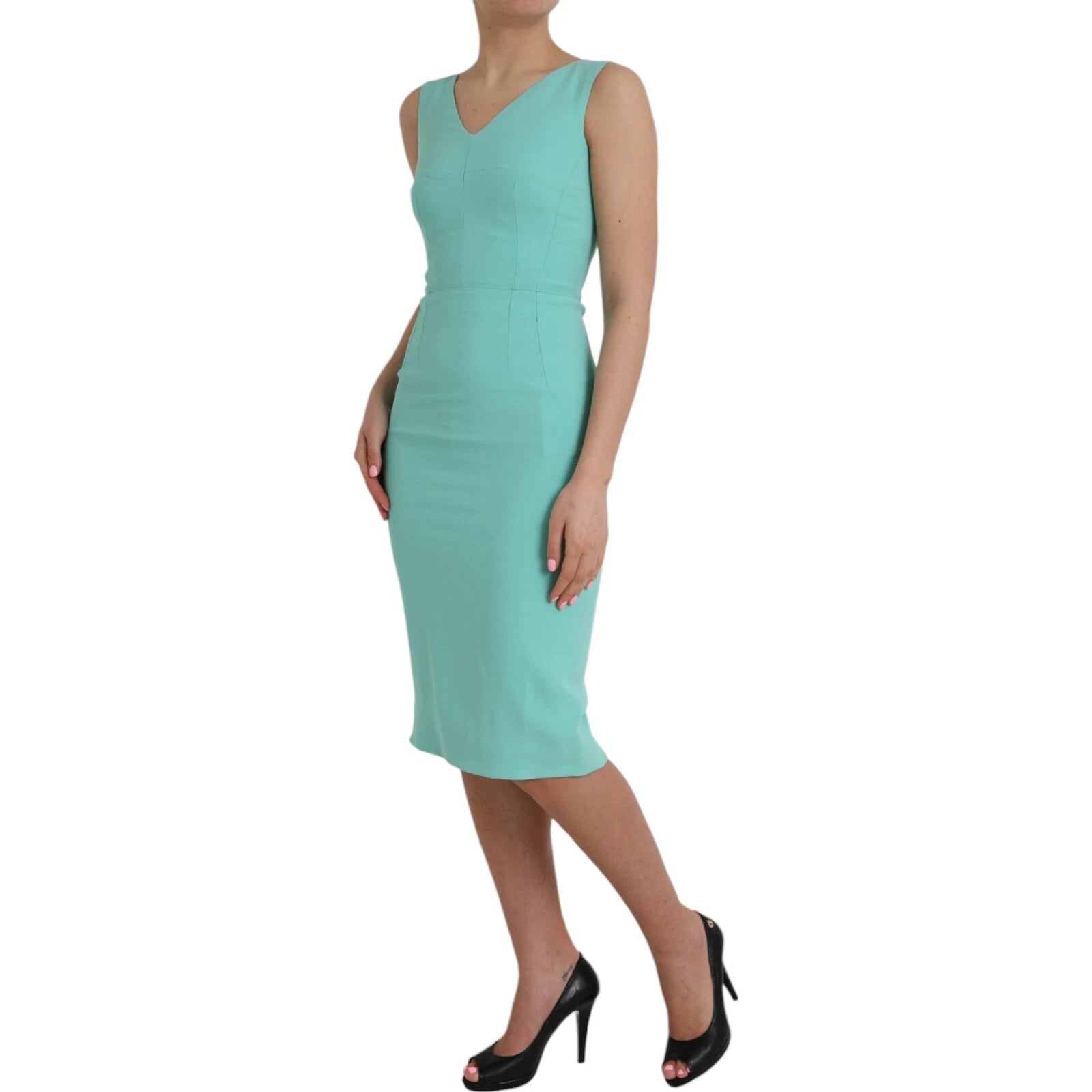 Green Viscose Sleeveless Sheath Midi Dress