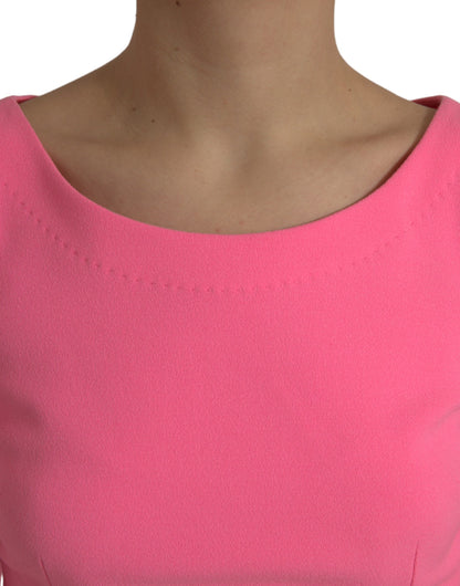 Pink Polyester Long Sleeves Sheath Midi Dress