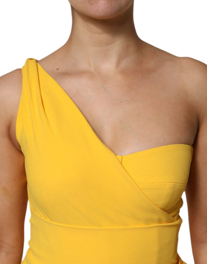 Yellow One Shoulder Side Slit Sheath Dress