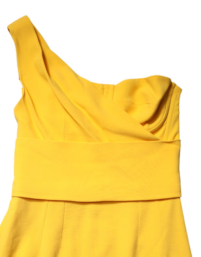 Yellow One Shoulder Side Slit Sheath Dress