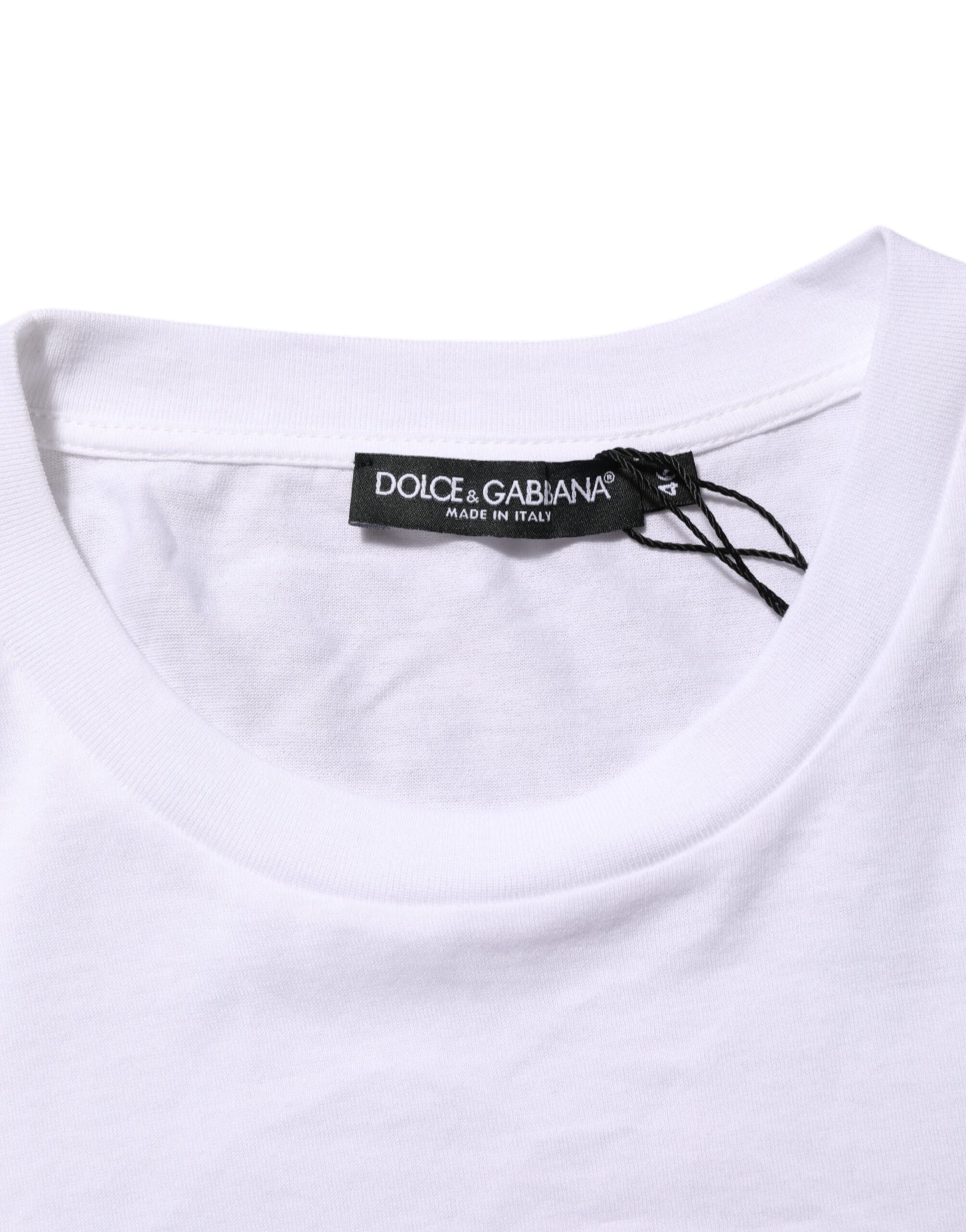 White Logo Print Cotton Men Crew Neck T-shirt