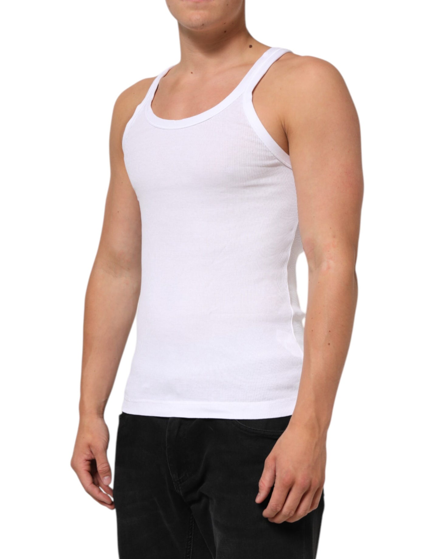 White Sleeveless Round Neck Tank Top T-shirt