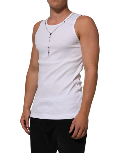 White Cotton Chain Necklace Tank Top T-shirt