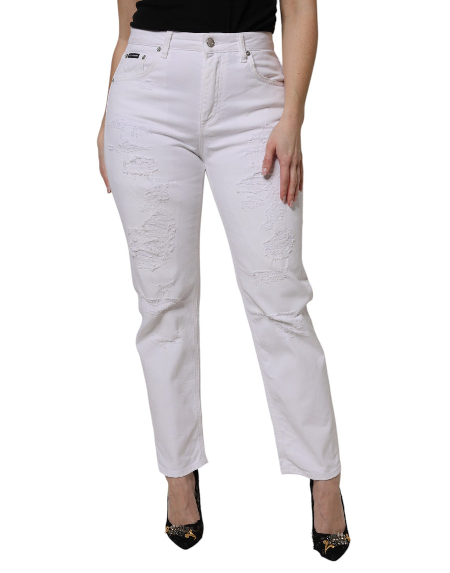 White Cotton Tattered BOYFRIEND Denim Jeans