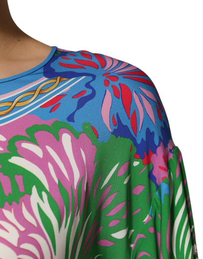 Multicolor Floral Print Silk Tunic Blouse Top