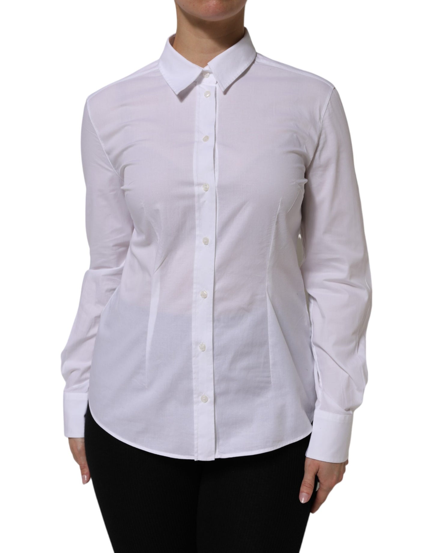 White Cotton Collared Buttoned Dress Shirt Top