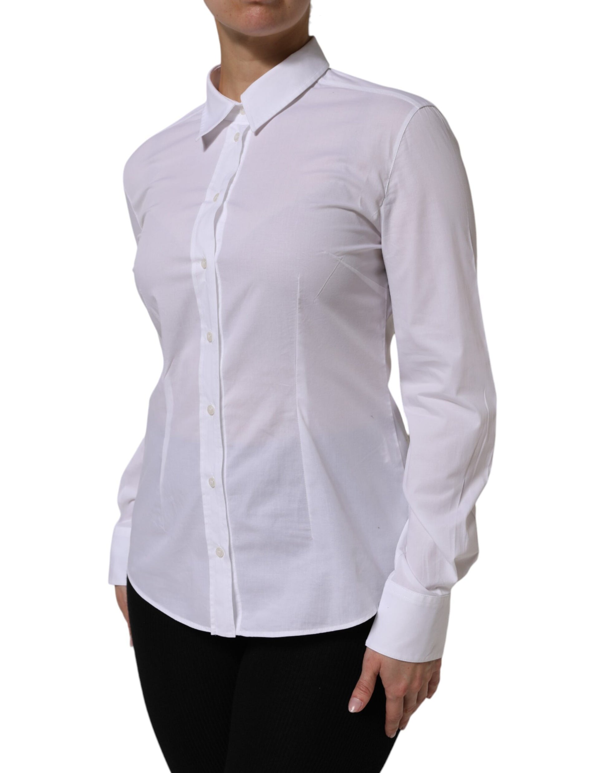 White Cotton Collared Buttoned Dress Shirt Top