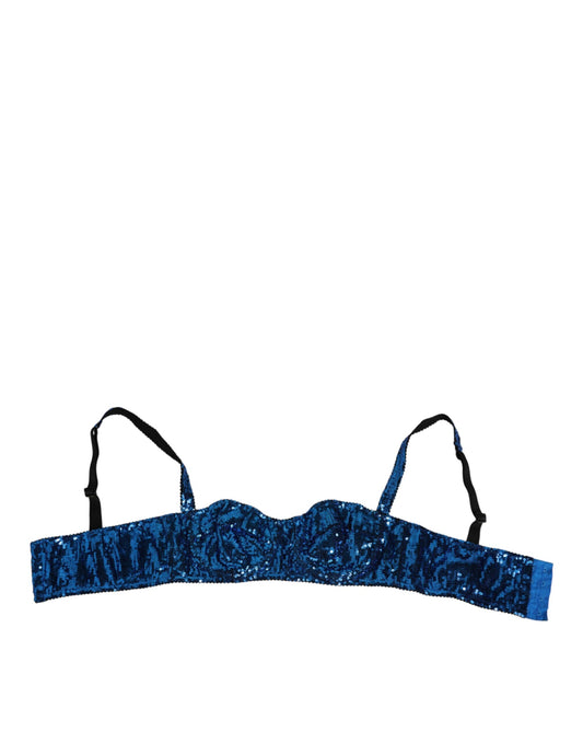 Blue Sequin Embellished Balconnet Bra Underwear