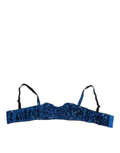 Blue Sequin Embellished Balconnet Bra Underwear