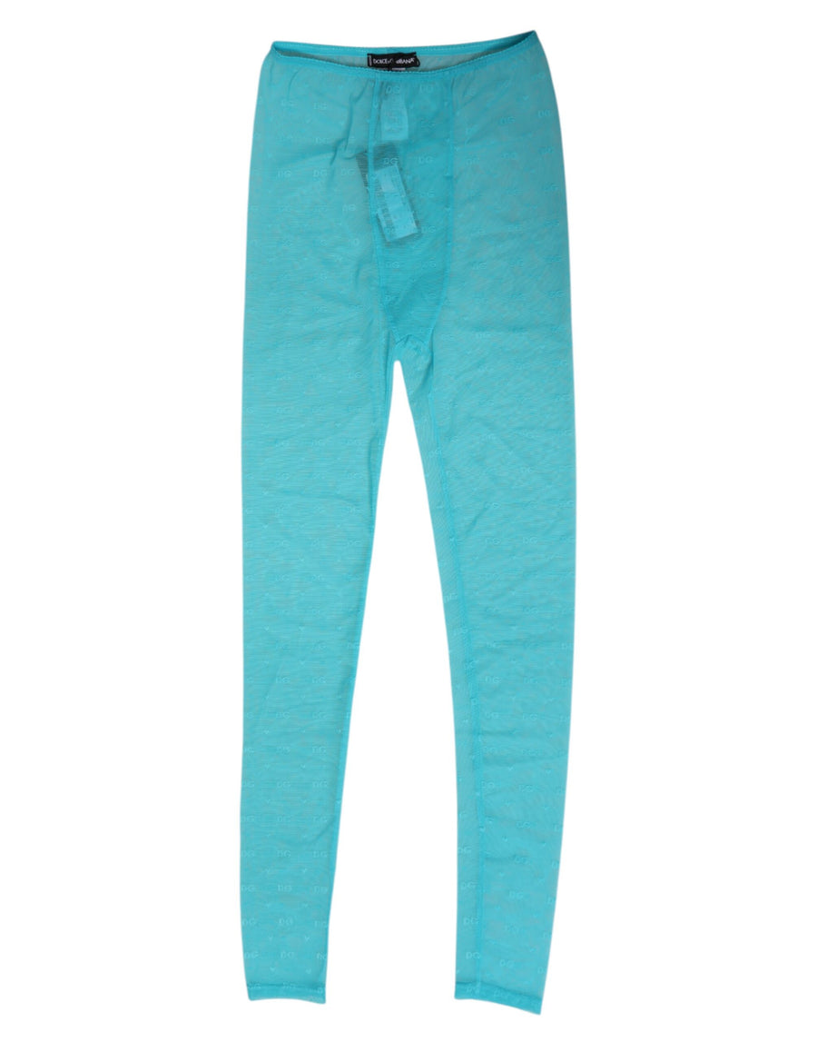 Light Blue Nylon Logo Lace Leggings Pants Underwear
