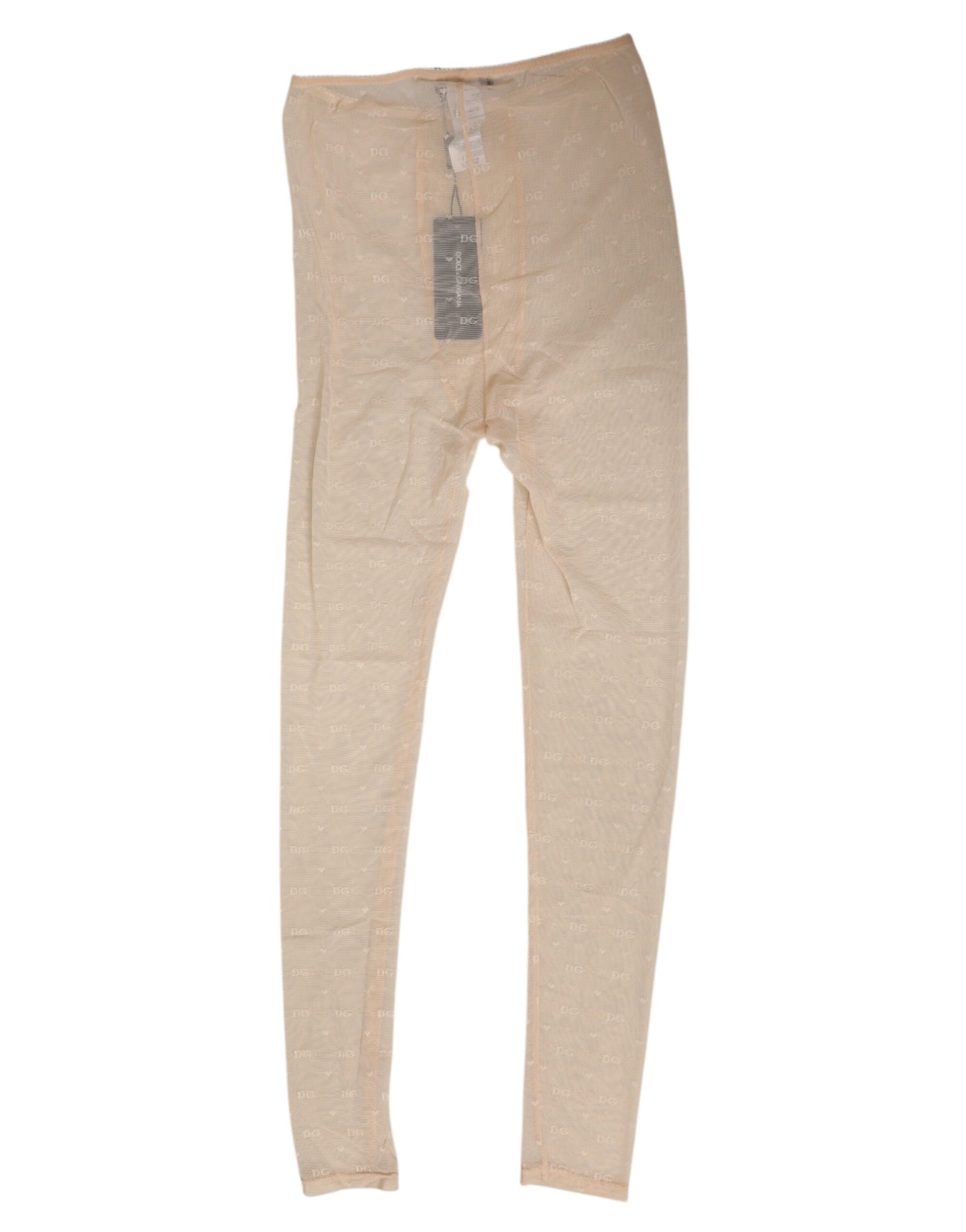 Beige Nylon Stretch Logo Lace Leggings Underwear