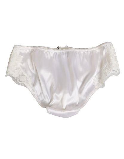 White Silk Satin Floral Lace Panty Brief Underwear