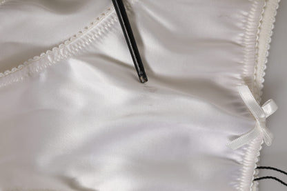 White Silk Satin Floral Lace Panty Brief Underwear