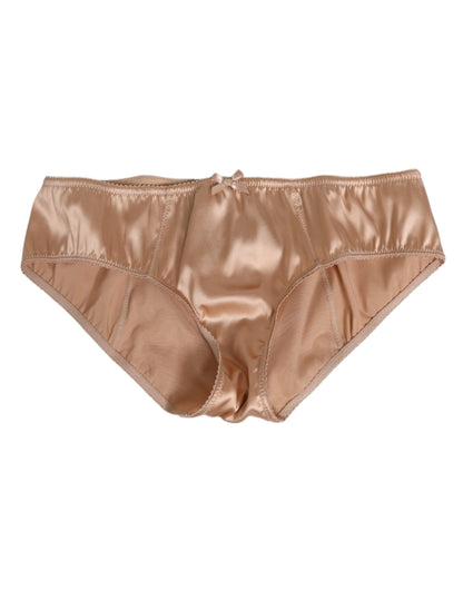 Beige Silk Satin Floral Lace Panty Brief Underwear