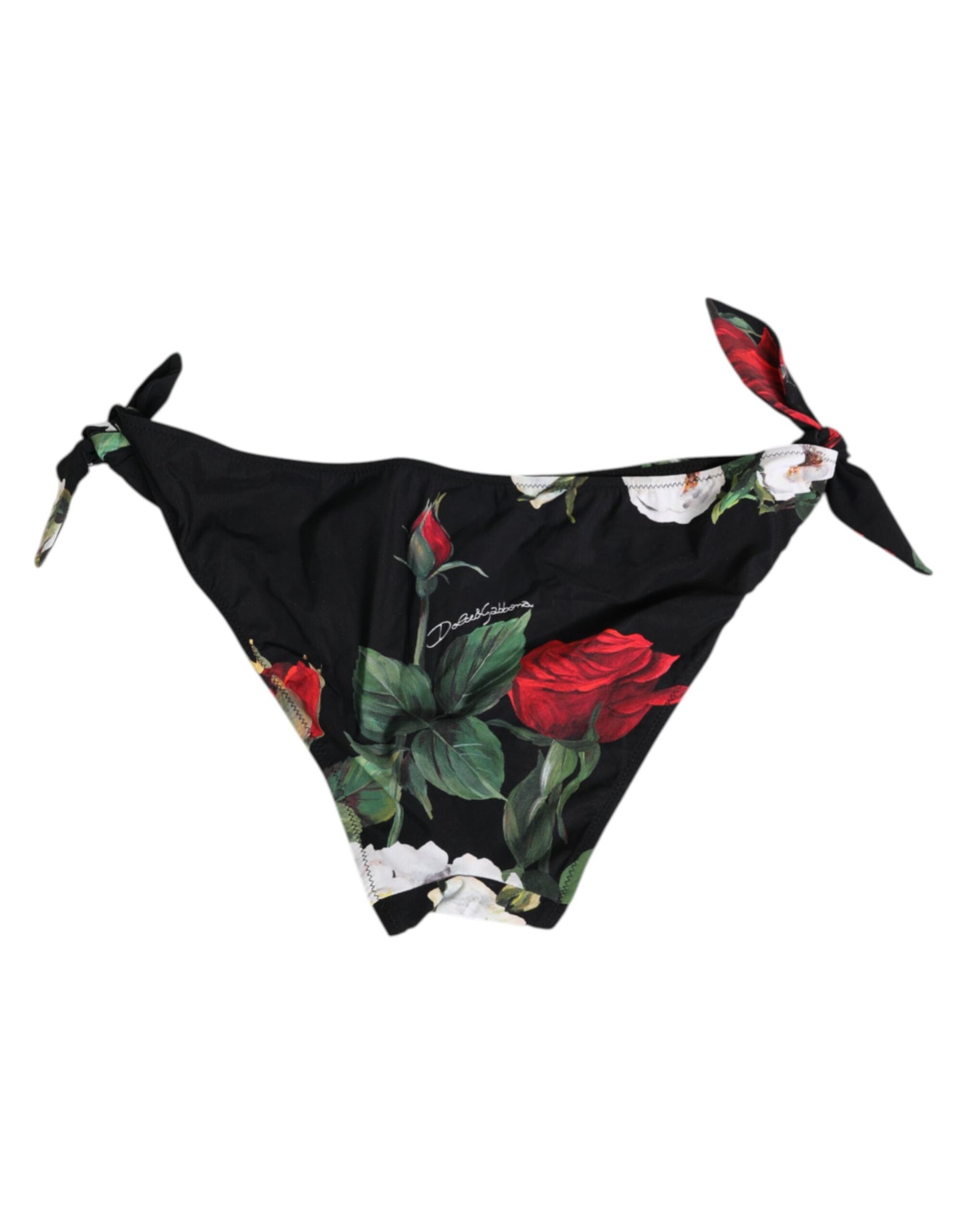 Black Side Tie Floral Bikini Bottom Swimwear