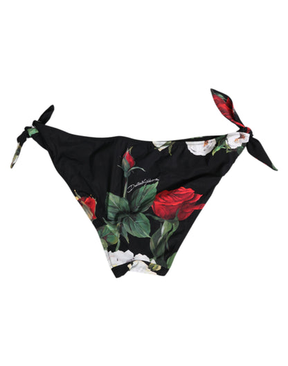 Black Side Tie Floral Bikini Bottom Swimwear