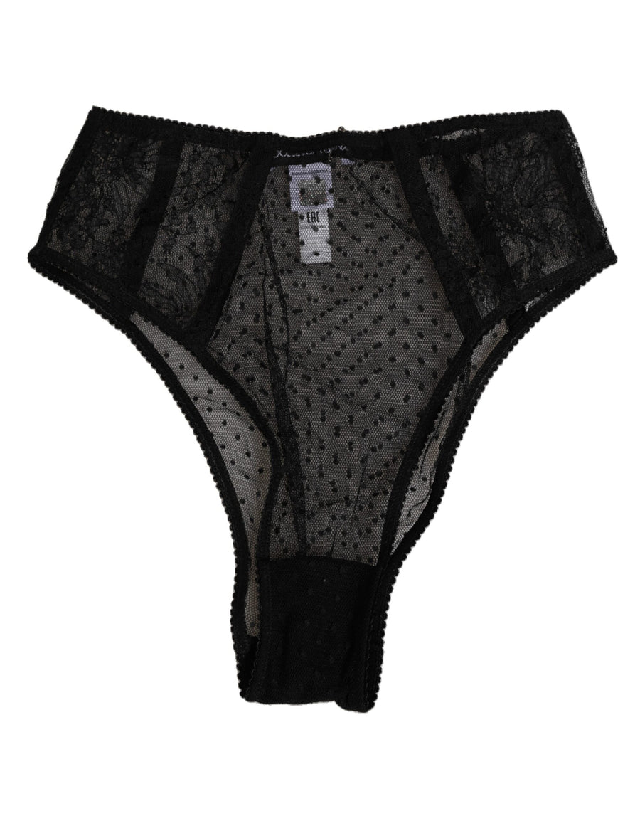 Black Lace Polka Dot Mesh High Waist Underwear