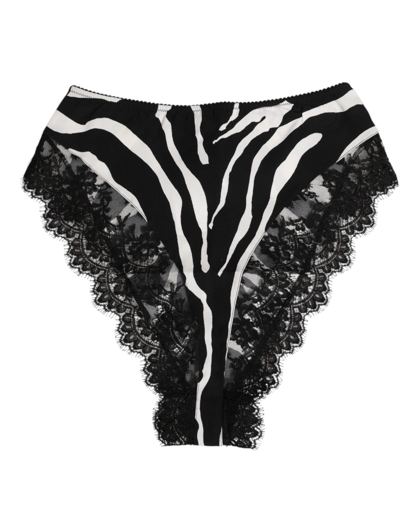 Black Silk Zebra Print Lace High Waist Underwear