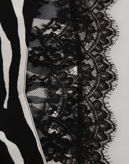 Black Silk Zebra Print Lace High Waist Underwear