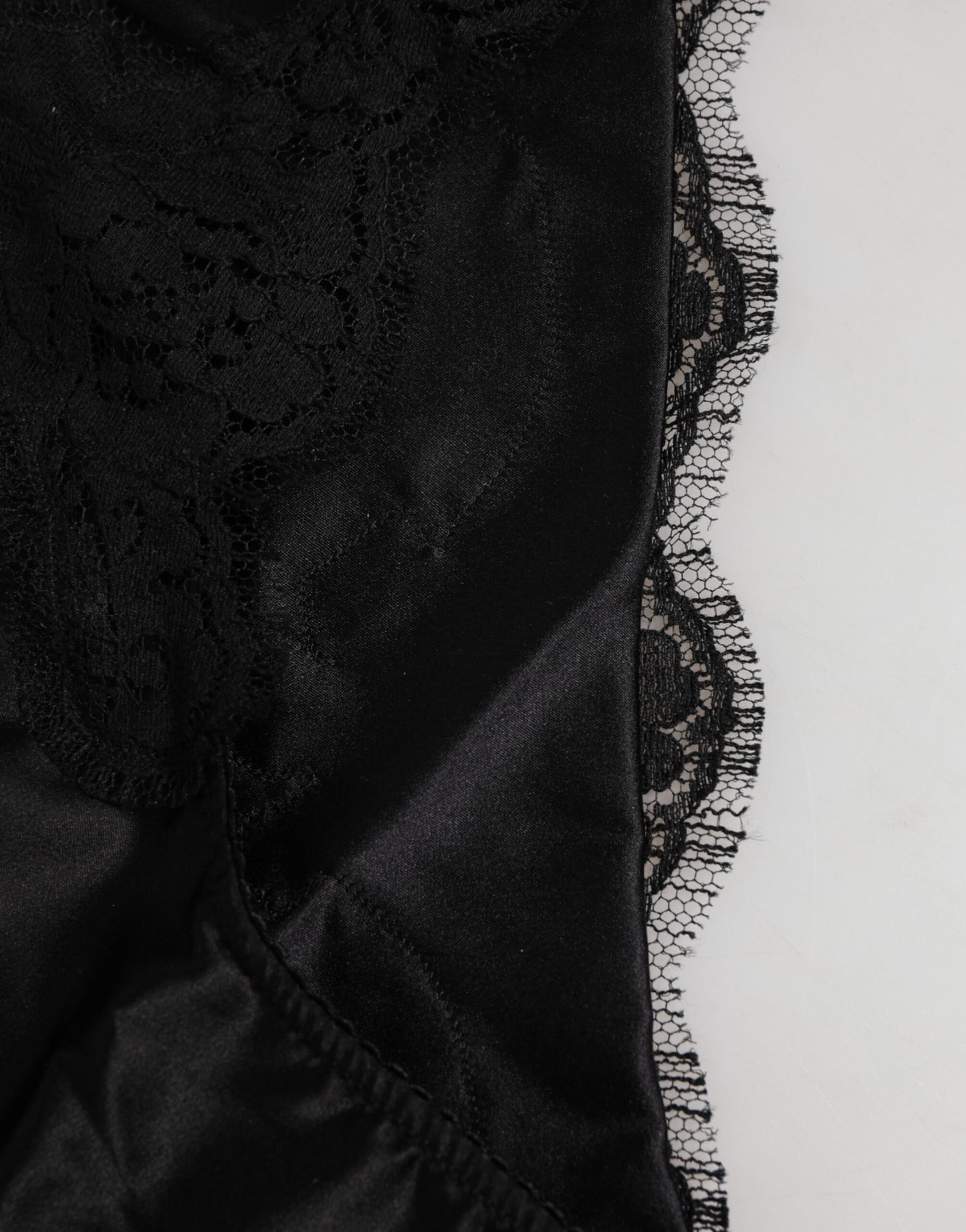 Black Silk Satin Floral Lace Panty Brief Underwear