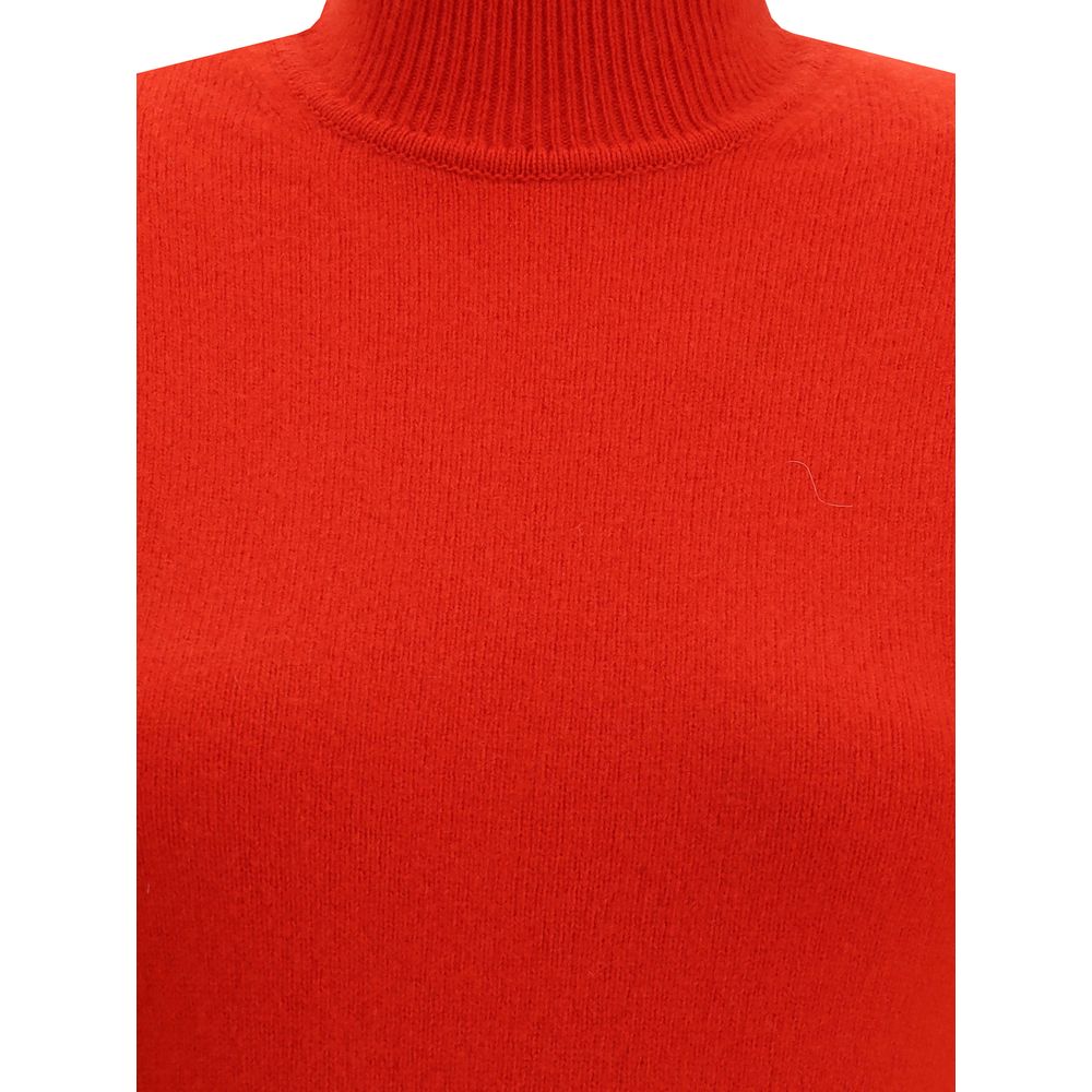 Red Merino Wool Casual Dress