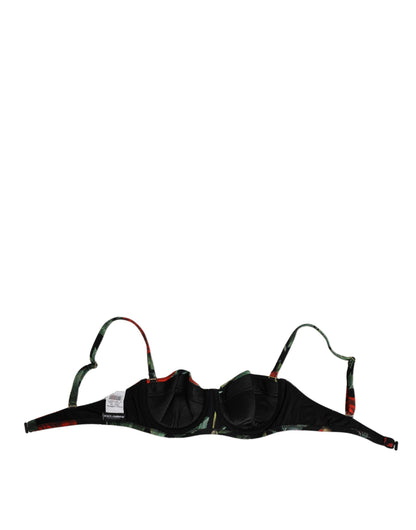 Black Floral Nylon Padded Balconnet Bra Underwear