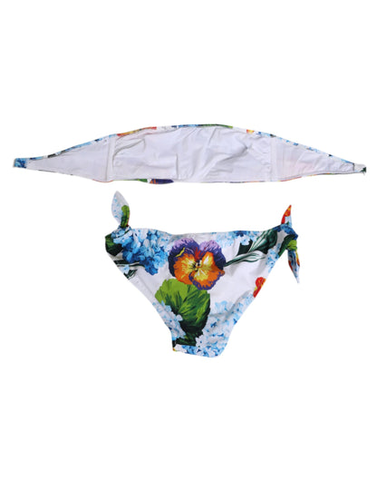 White Floral Swimsuit 2 Piece Top Bottom Swimwear