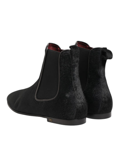 Black Leather Fur Men CHELSEA Boots Shoes