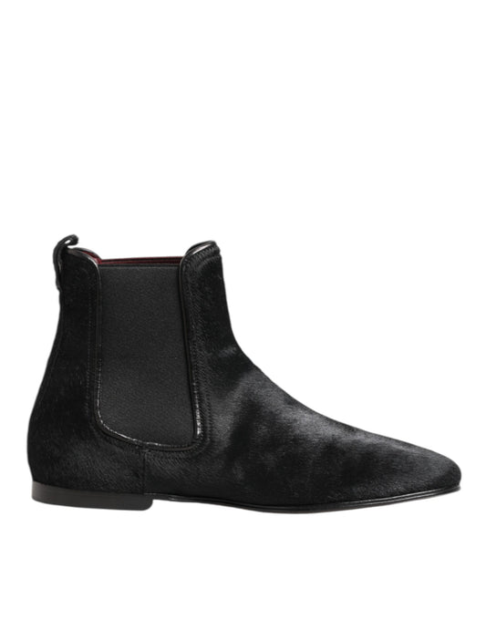 Black Leather Fur Men CHELSEA Boots Shoes