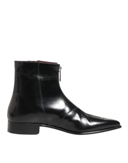 Black Calfskin Leather Men SHORT Boots Shoes
