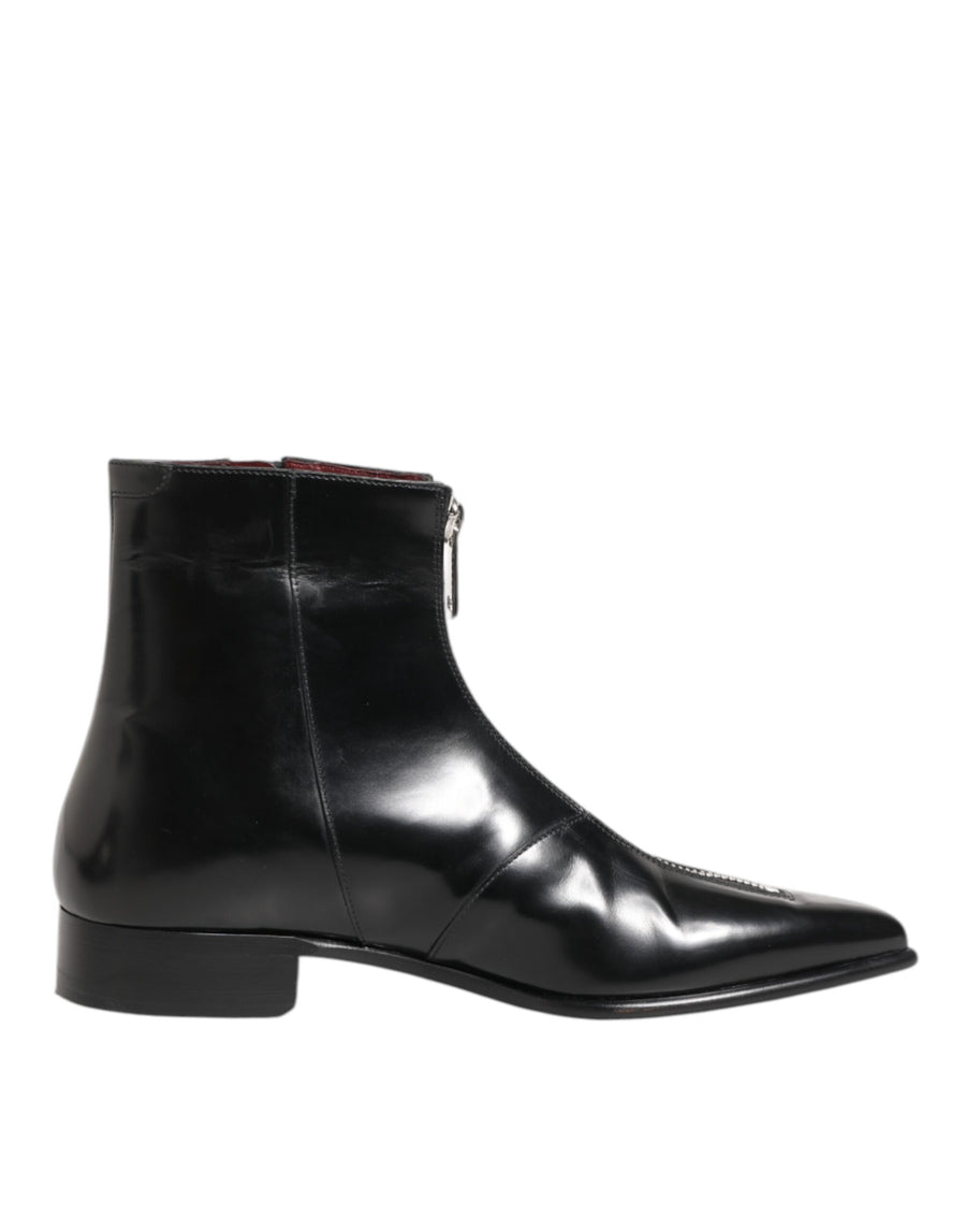 Black Calfskin Leather Men SHORT Boots Shoes