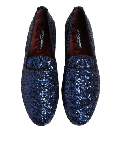 Blue Sequined Loafers Slippers Men Dress Shoes