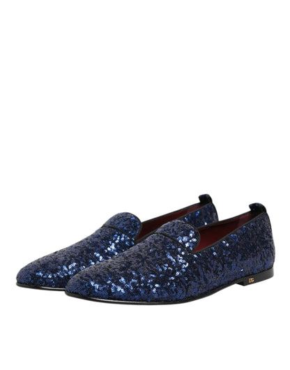 Blue Sequined Loafers Slippers Men Dress Shoes