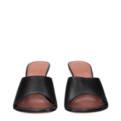 Black Leather Stiletto Heel Sandals