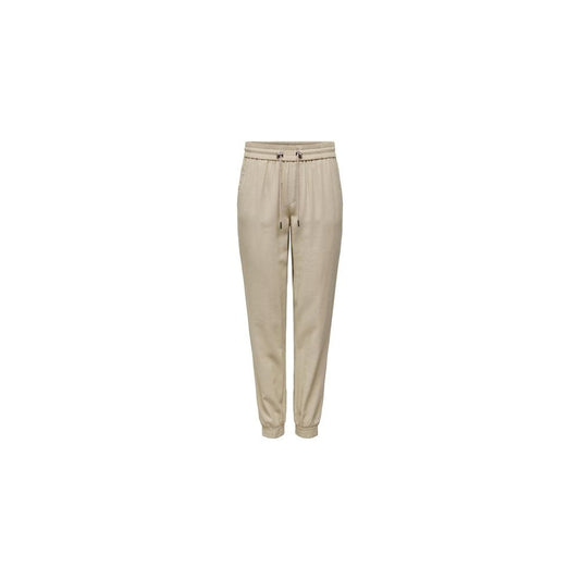 Beige Viscose Casual Pants