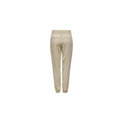Beige Viscose Casual Pants