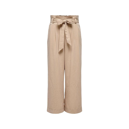 Beige Viscose Casual Pants